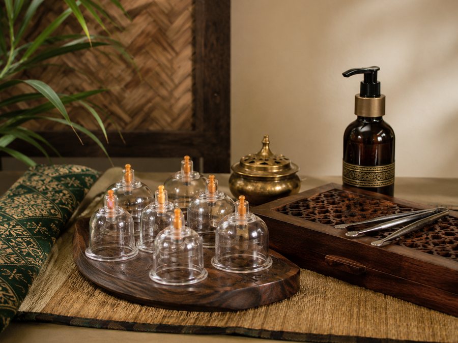 Calm treatment setup for a housecall hijama session